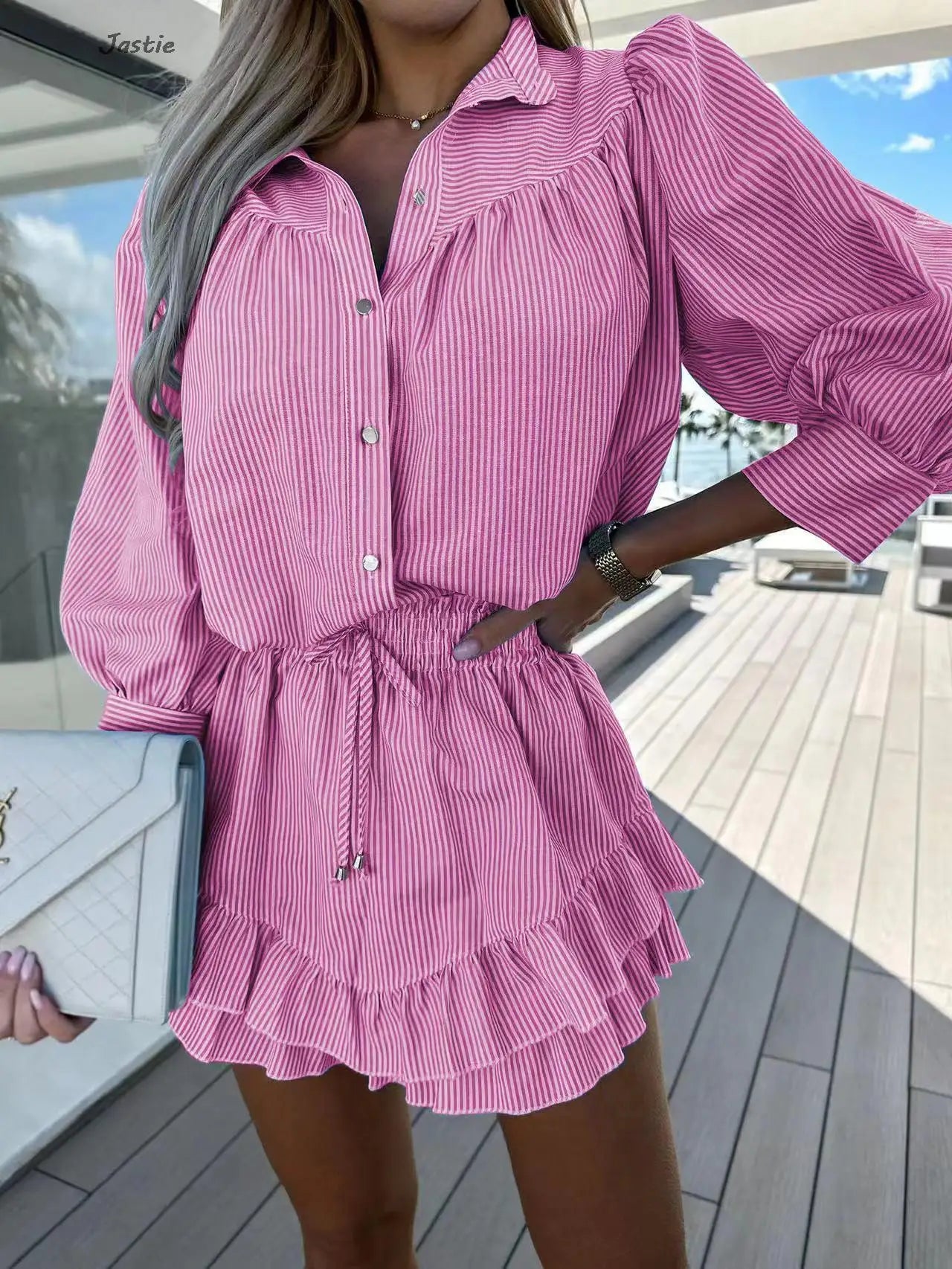 Casual Summer Striped Sets for Women Eye-Catching Fashion Short Skirt and Shirt Combinations Perfect for Holiday Outfits